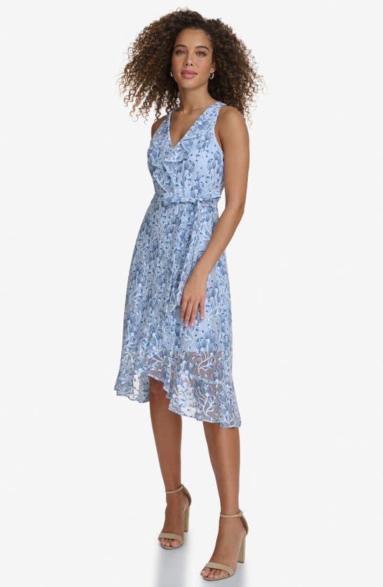 Kensie Two-tone Lace Dress In Blue Multi