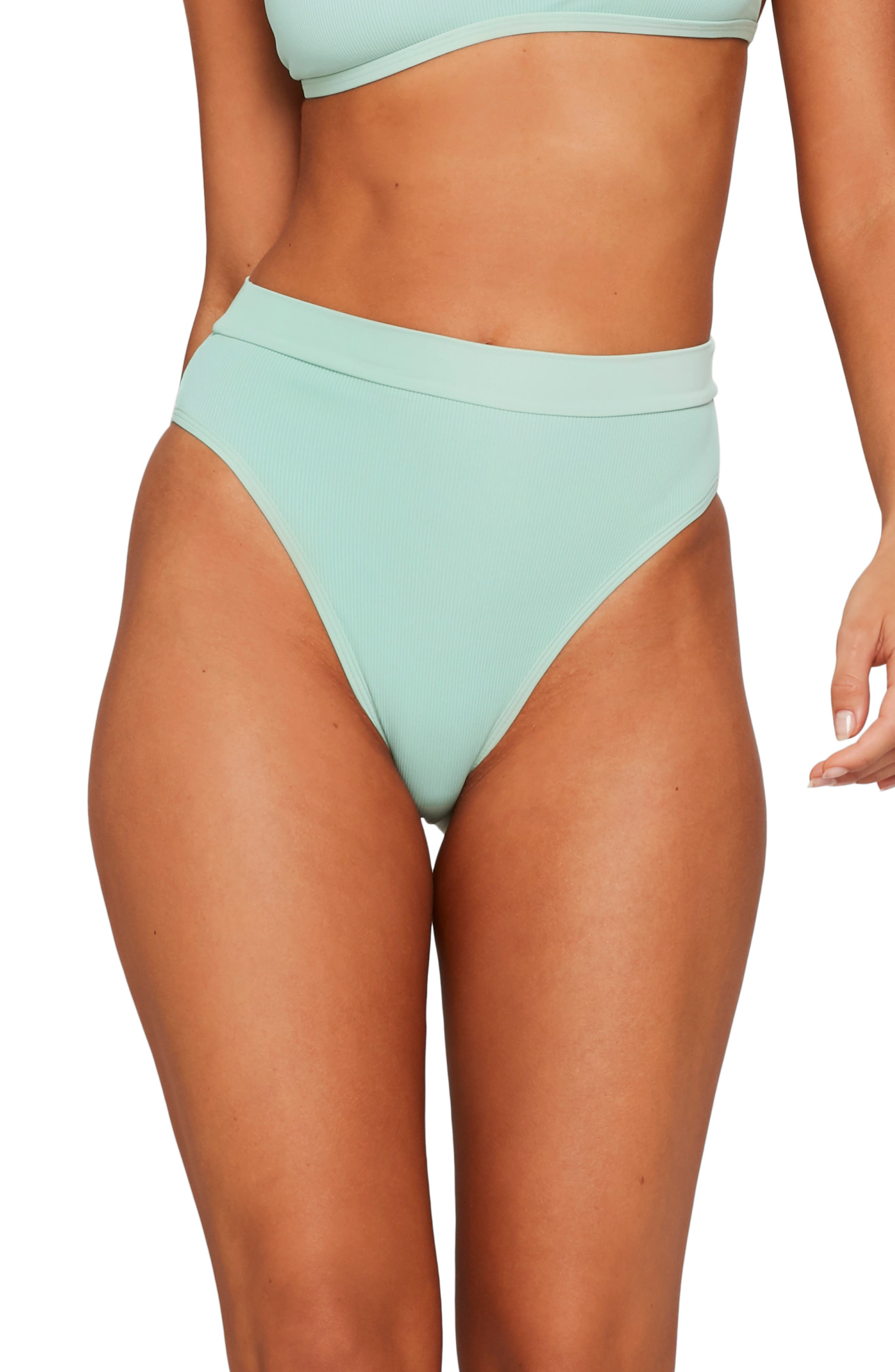 L Space French Cut High Waist Textured Swim Bottoms, Green