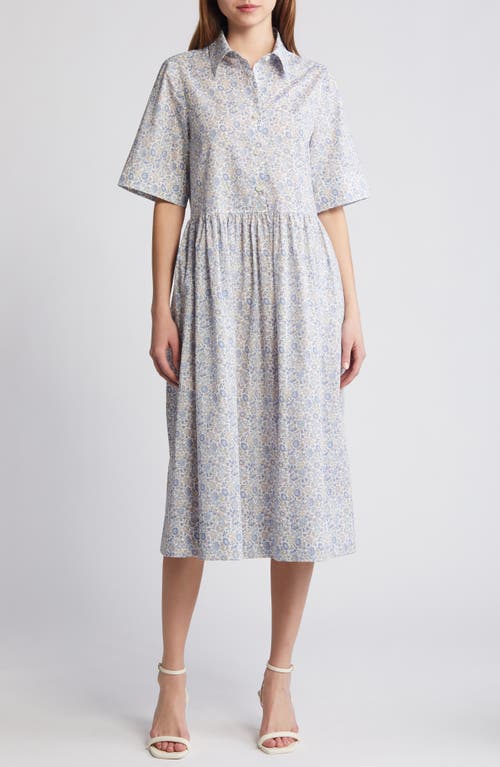 Gallery Floral Cotton Midi Shirtdress in Light Blue