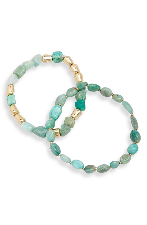 Nordstrom Set of 2 Beaded Stretch Bracelets in Amazonite- Gold