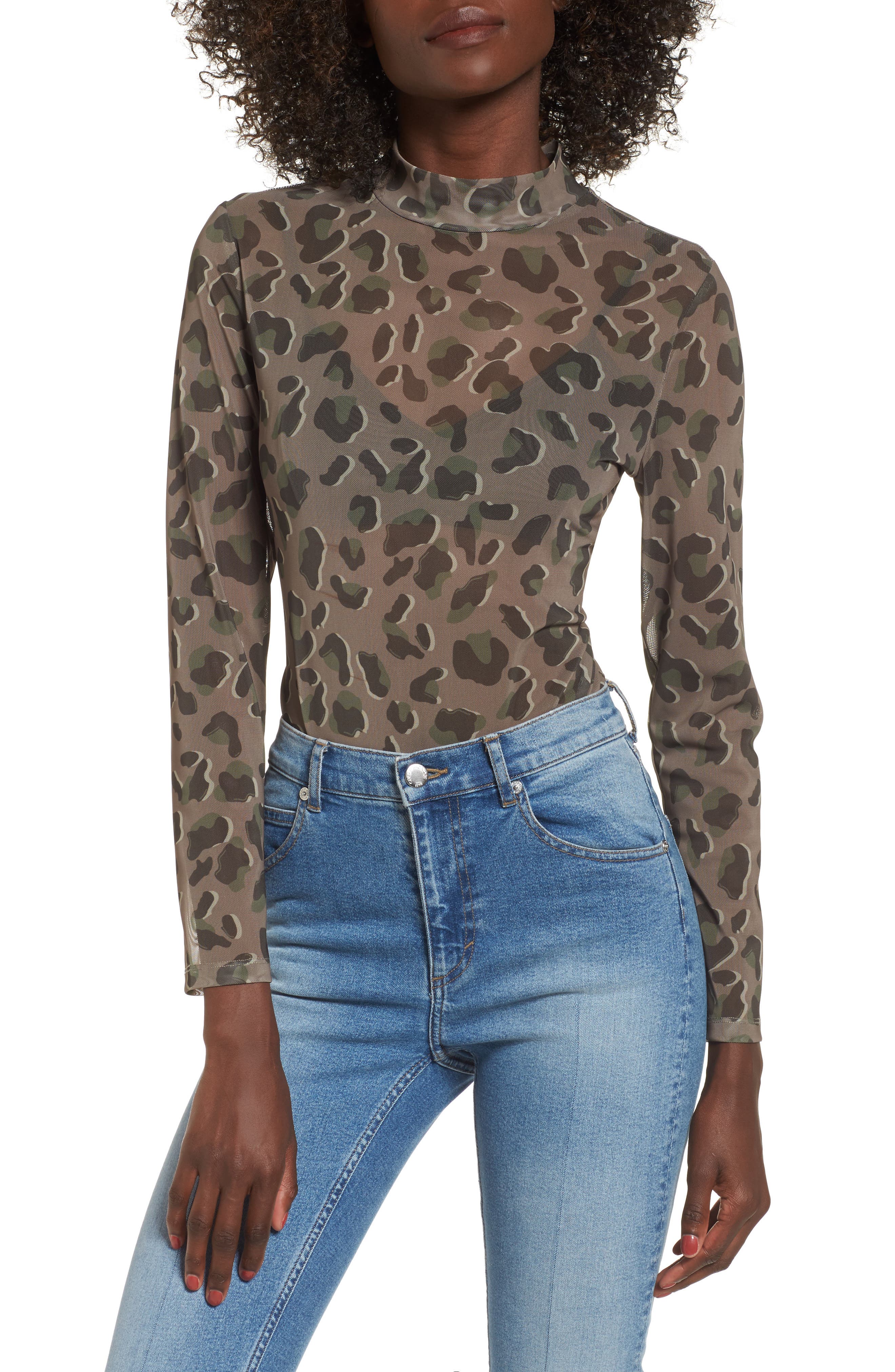 SuperTrash Sheer Camo Bodysuit Nordstrom
