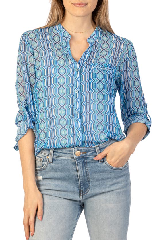 Shop Kut From The Kloth Jasmine Chiffon Button-up Shirt In Seville-blue Cosmos