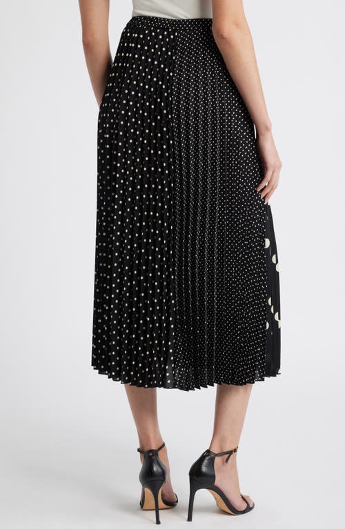 Shop Anne Klein Blocked Polka Dot Pleated Midi Skirt In Anne Black/anne White