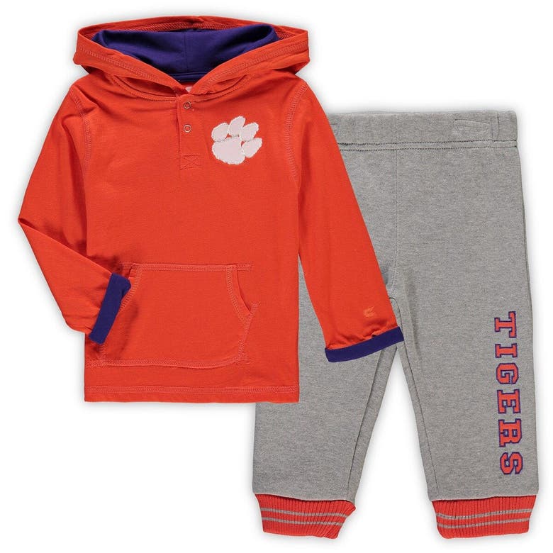 Colosseum Babies' Newborn & Infant  Orange/gray Clemson Tigers Poppies Pullover Hoodie & Pants Set