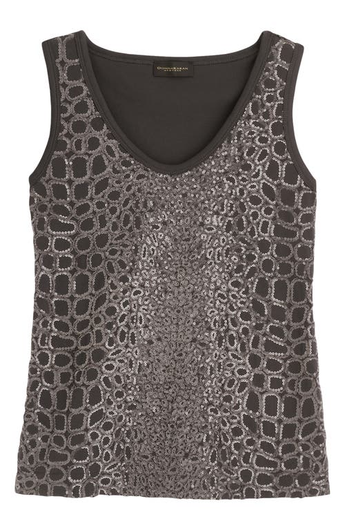 Donna Karan Sequin Gator Print Tank In Iron
