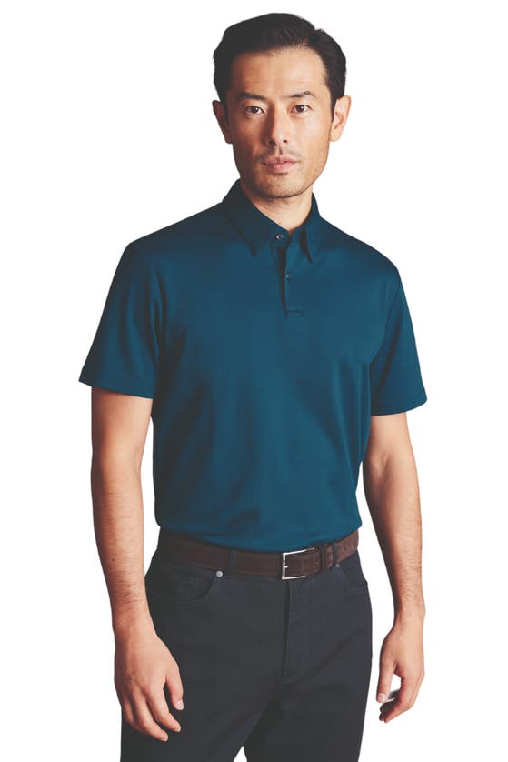 Shop Charles Tyrwhitt Plain Short Sleeve Jersey Polo In Turquoise Blue