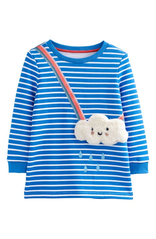 Mini Boden Kids' Faux Fur Cloud Appliqué Stripe Tunic Top Delft Blue/ivory at Nordstrom,