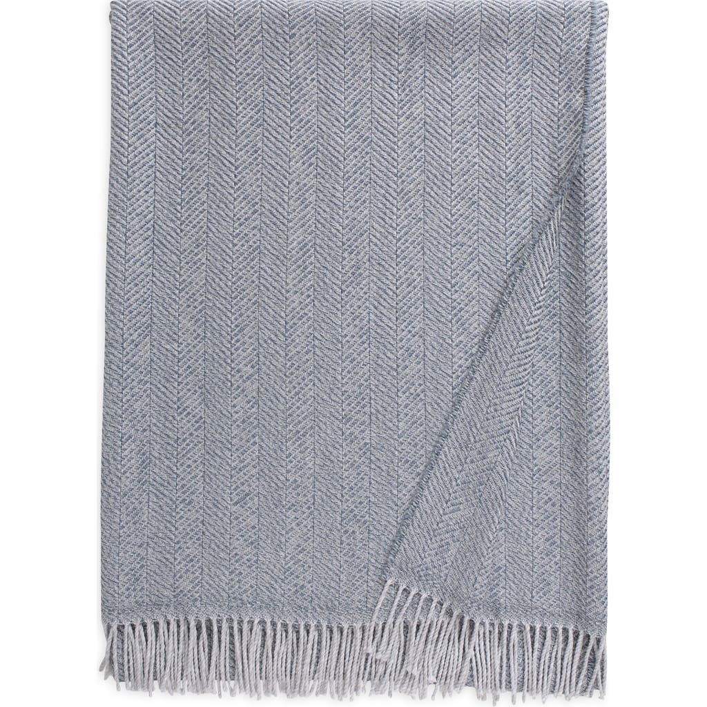 Johnstons Of Elgin Textured Fringed Wool Herringbone Throw Blanket In Grey