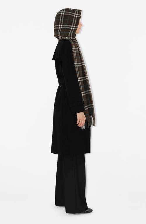 Shop Burberry Check Hooded Cashmere Fringe Scarf In Snug