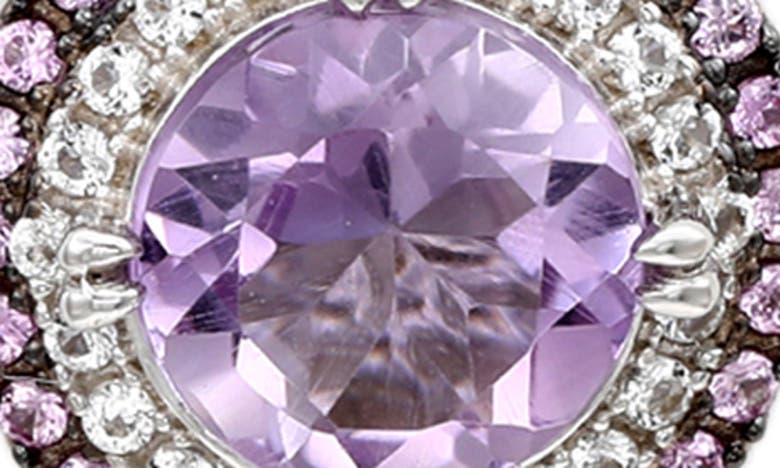 Shop Suzy Levian Semiprecious Stone & White Topaz Double Halo Pendant Necklace In Pink