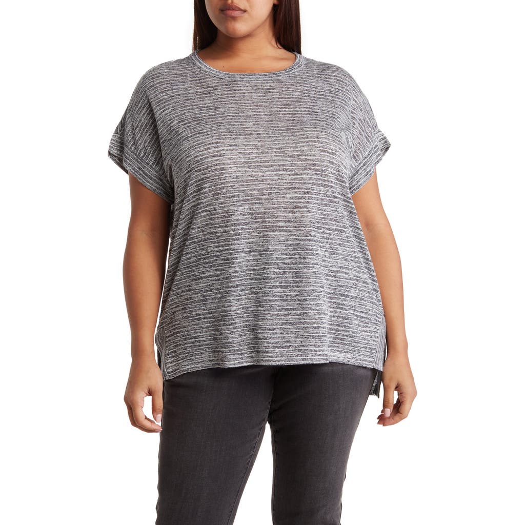 Bobeau Stripe Side Slit T-shirt In Dk Graphite/white