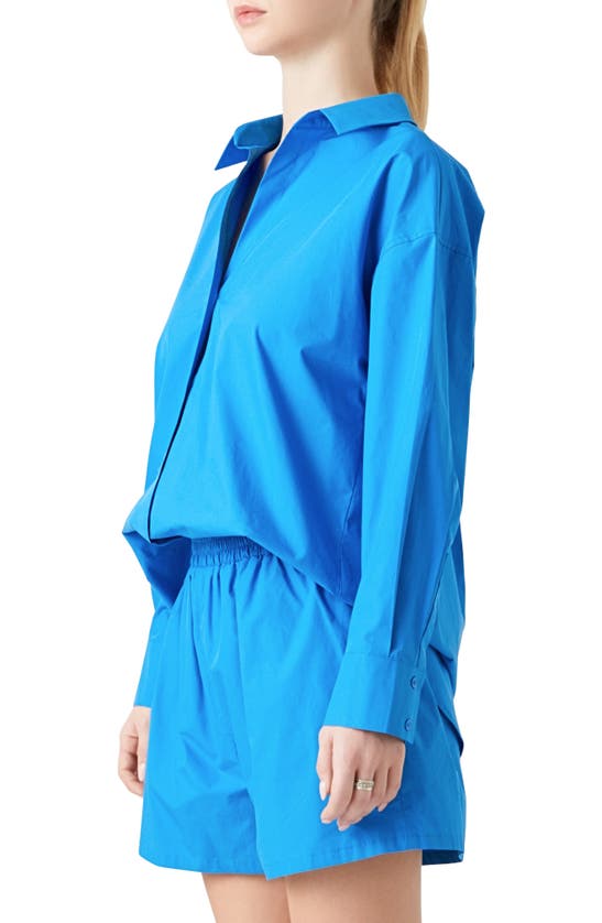 Grey Lab Oversize Cotton Button-up Shirt In Blue