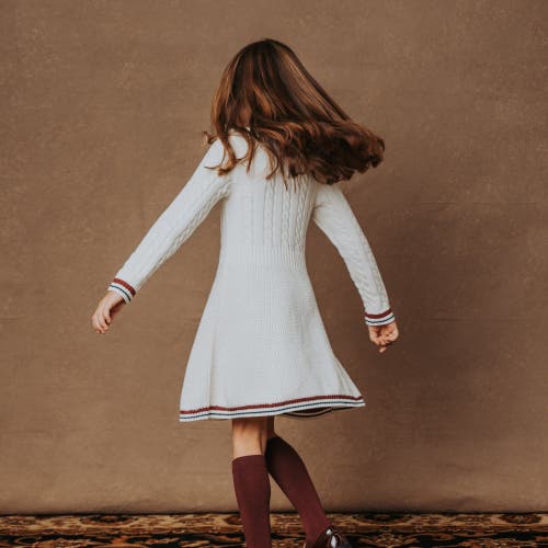 Shop Hope & Henry Girls' Organic Schoolgirl Sweater Dress, Toddler In Soft White Cable Bold Tipping