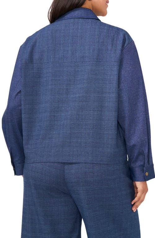 Shop Vince Camuto Plaid Boxy Patch Pocket Jacket In Classic Navy