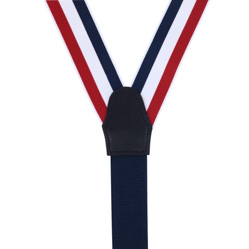 Trafalgar Balint 38mm Striped Non Stretch Grosgrain Ribbon Button End Suspenders In Red/ White/ And Blue