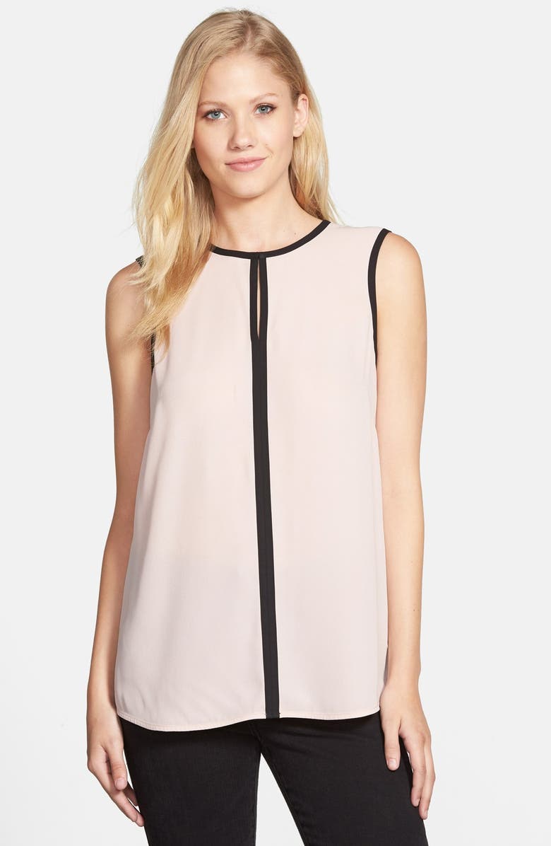 Vince Camuto Contrast Trim Sleeveless Keyhole Blouse | Nordstrom