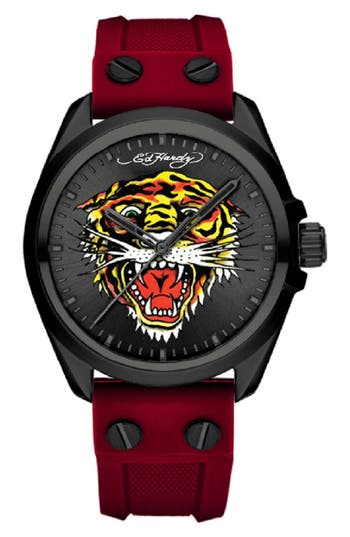 I Touch X Ed Hardy Tiger Art Silicone Watch, 38mm In Red