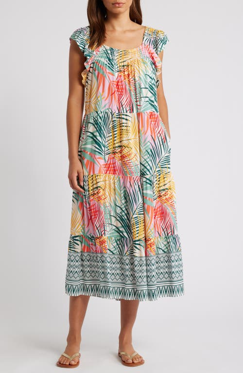 Beachlunchlounge Eloise Flutter Sleeve Smocked Detail Sundress In Green Heron