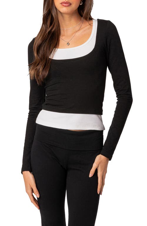 EDIKTED Harriet Layered Long Sleeve Top Black-And-White at Nordstrom,