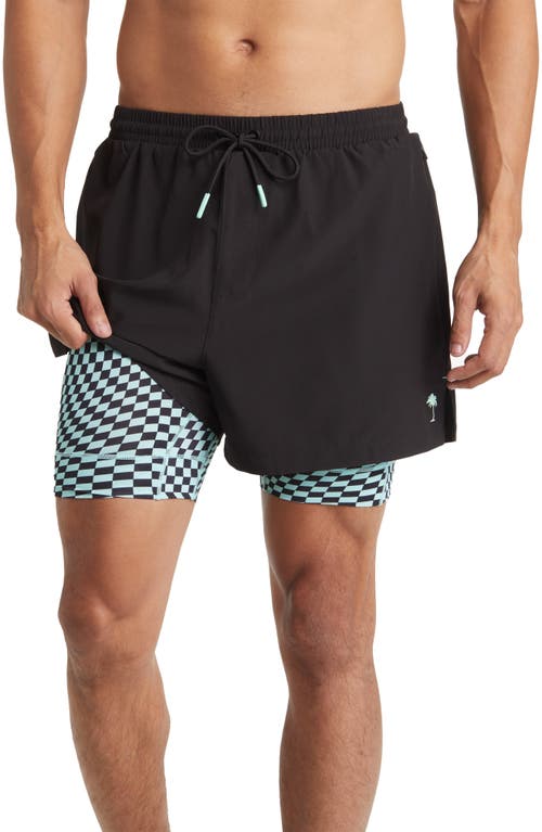 Boardies Warped Check Active Compression Swim Trunks In Black/teal