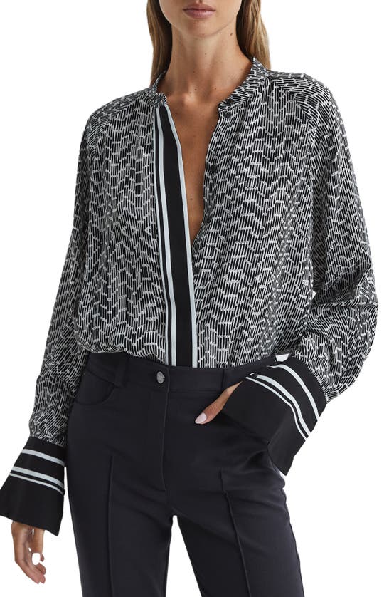 Reiss Navy Bead Print Blouse In Navy