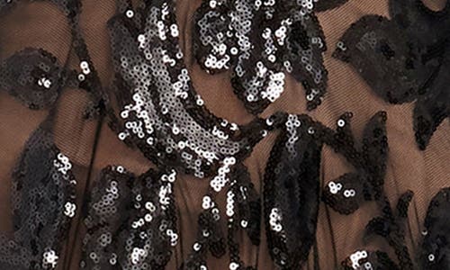 DRESS THE POPULATION DRESS THE POPULATION AVA SEQUIN FLORAL LONG SLEEVE A-LINE GOWN
