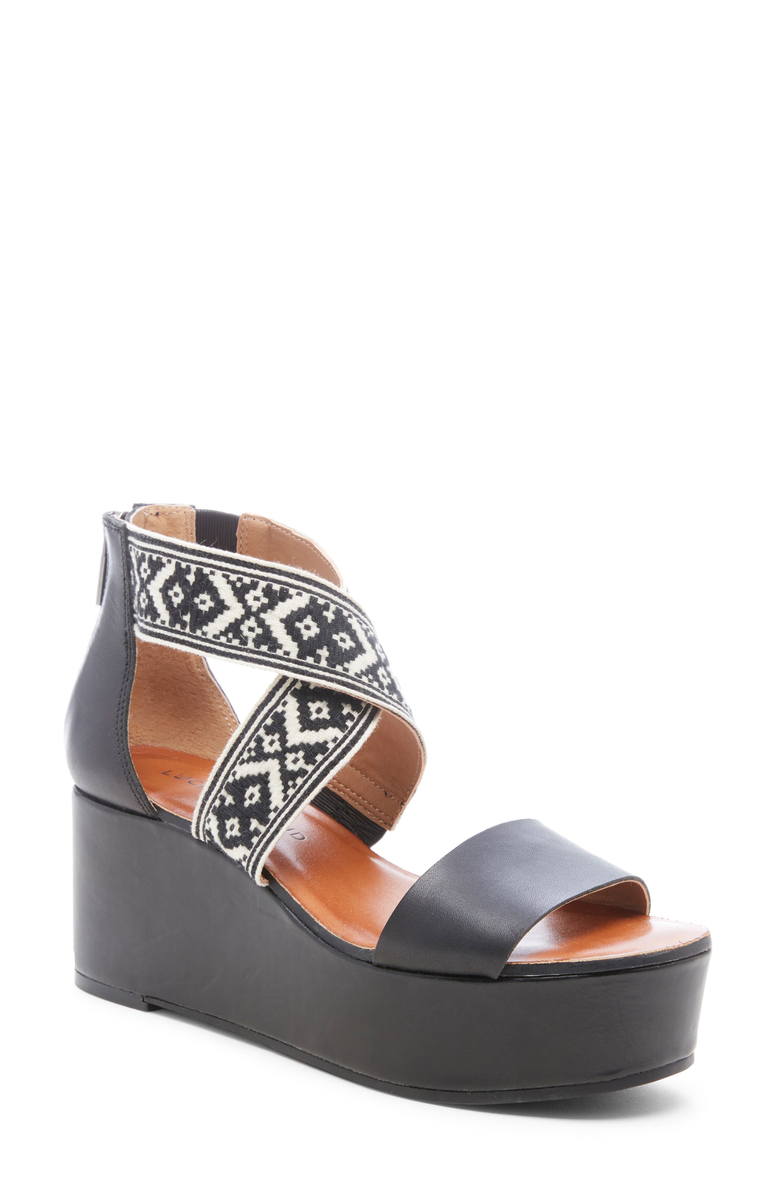 Lucky Brand Gwindolin Platform Wedge Sandal- Black