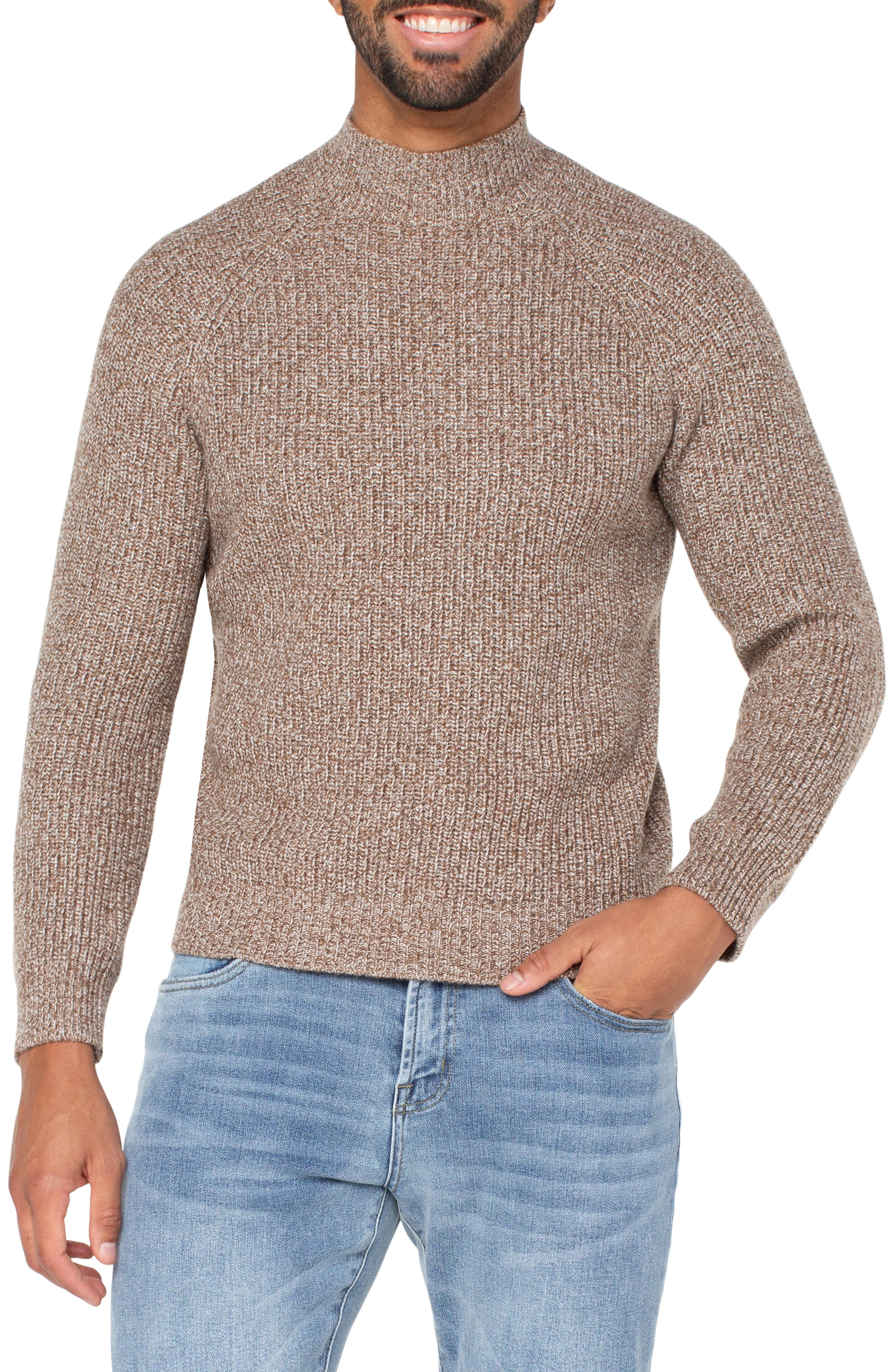 Liverpool Men's Shaker Stitch Mock Neck Sweater in Chestnut Multi, Size Small
