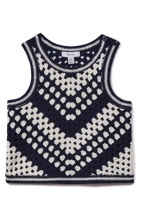 Shop Reiss Kids' Sabrina Sr. Cotton Crochet Sweater Tank In Ivory