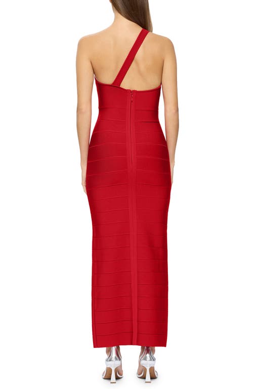 Herve Leger One Shoulder Bandage Gown In Lipstick Red