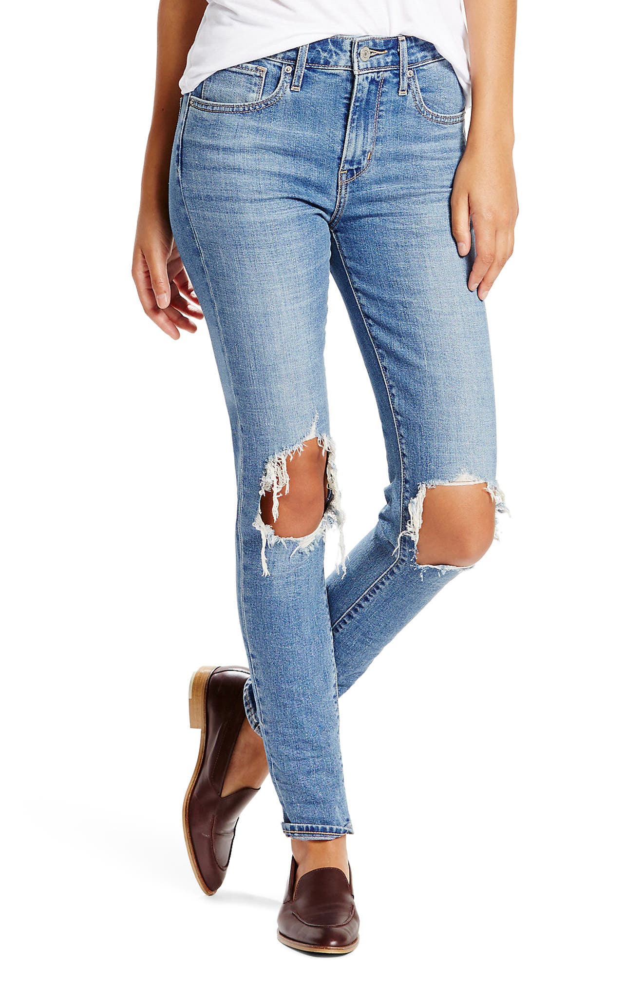 721 high rise distressed skinny jeans