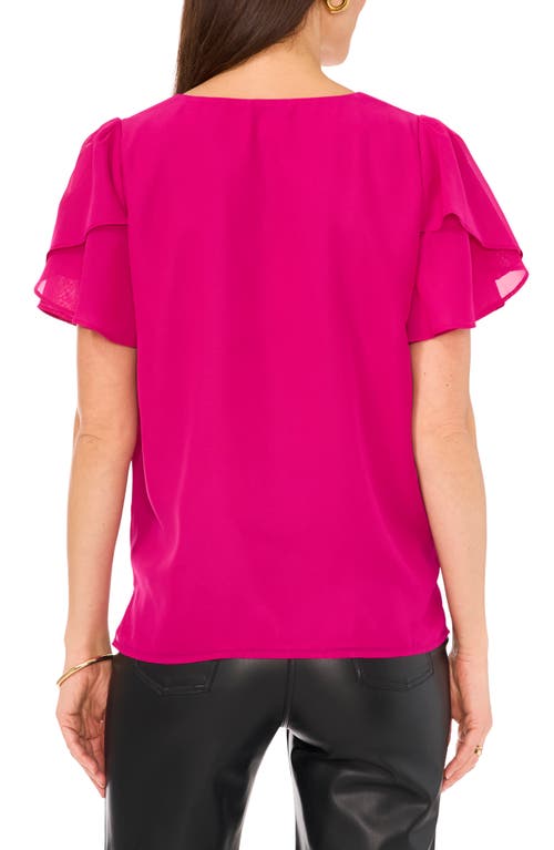 Shop Vince Camuto V-neck Tulip Sleeve Chiffon Top In Berry Pink