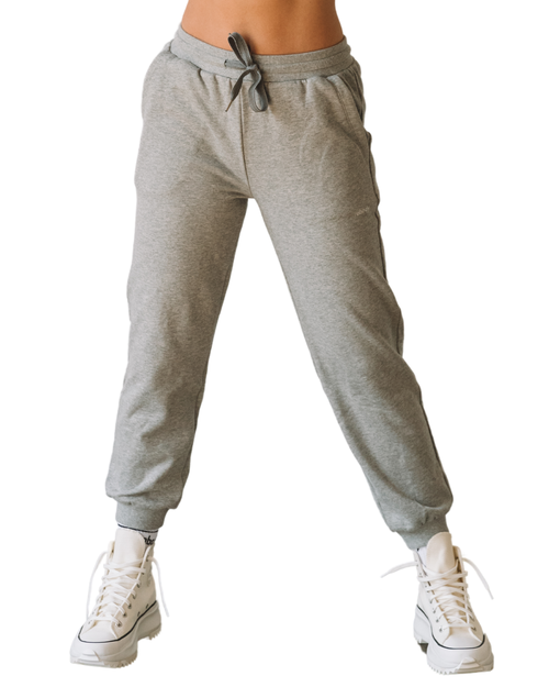 Shop Rebody Active Rebody Lifestyle French Terry Sweatpants In Heather Grey/white