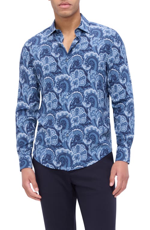 Shop Bugatchi Julian Paisley Ecovero™ Viscose Button-up Shirt In Navy