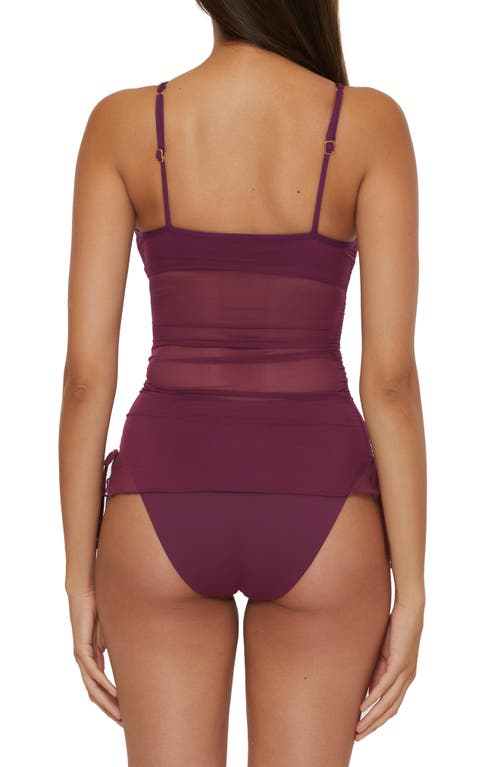 Shop Becca Muse Cinched Mesh One-piece Swimsuit In Aubergine