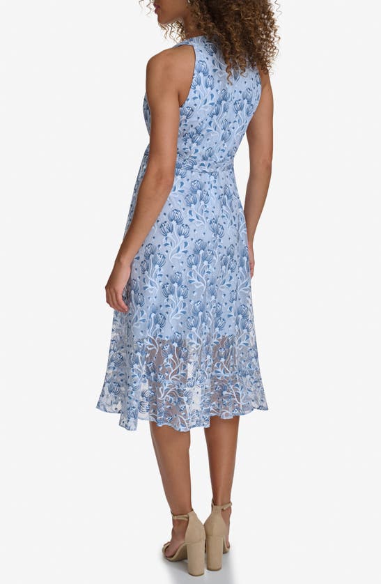 Shop Kensie Two-tone Lace Dress In Blue Multi