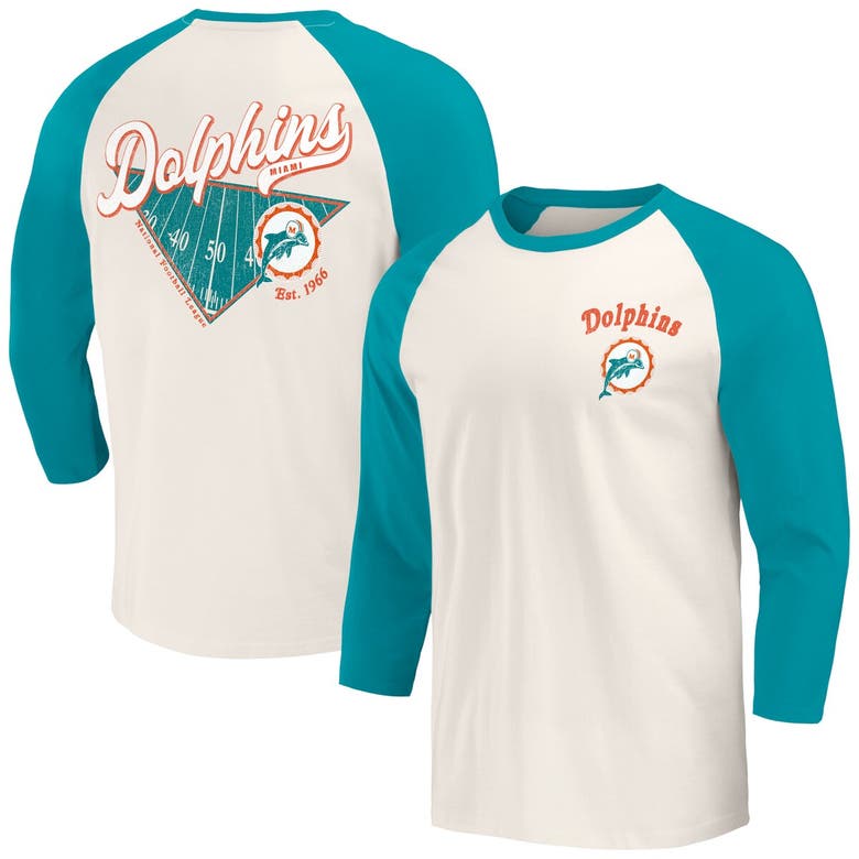 Darius Rucker Collection By Fanatics Aqua/white Miami Dolphins Raglan 3/4 Sleeve T-shirt
