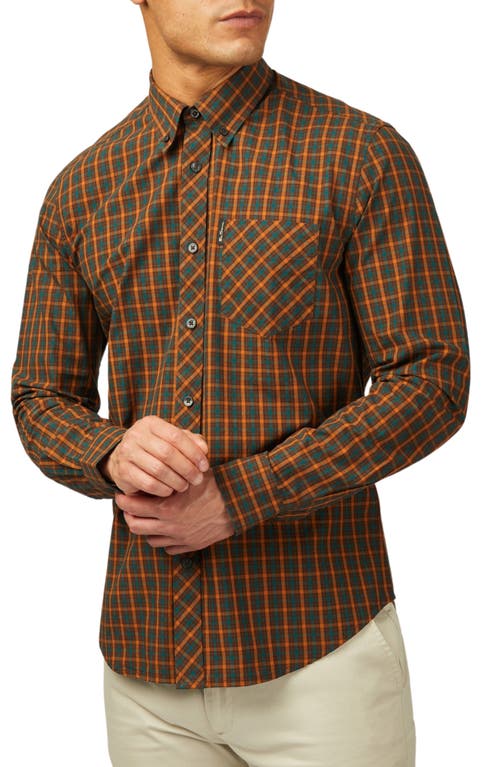 Ben Sherman Signature House Check Organic Cotton Button-down Shirt In Orange