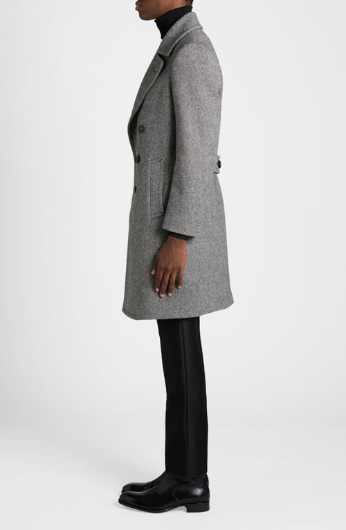 Shop Tom Ford Double Breasted Wool Mouliné Twill Coat In Black/white