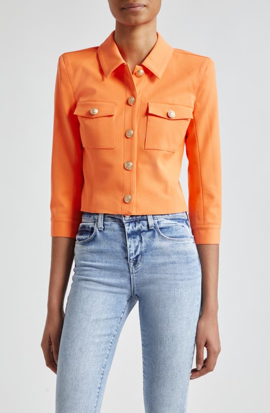 Shop L Agence Kumi Fitted Crop Jacket In Neon Tangerine