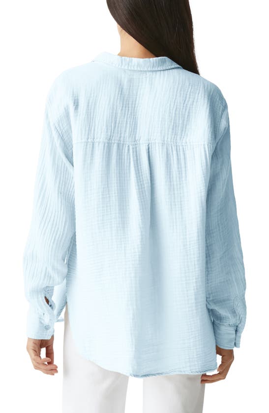 Shop Michael Stars Leo High-low Cotton Gauze Button-up Shirt In Water