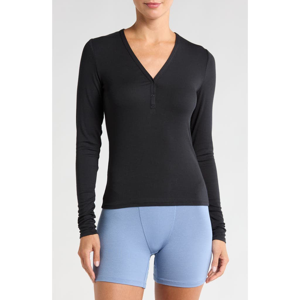 Lunya Stretch Modal V-neck Henley In Immersed Black