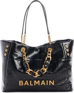 Balmain Small 1945 Monogram Embossed Soft Leather Tote