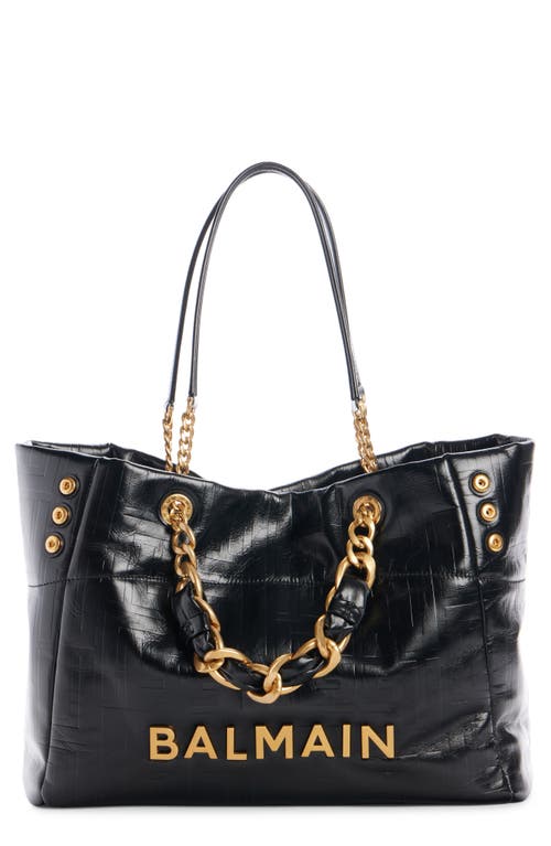 Balmain 1945 Soft Pb-monogrammed Crinkled Leather Tote Bag In 0pa Black