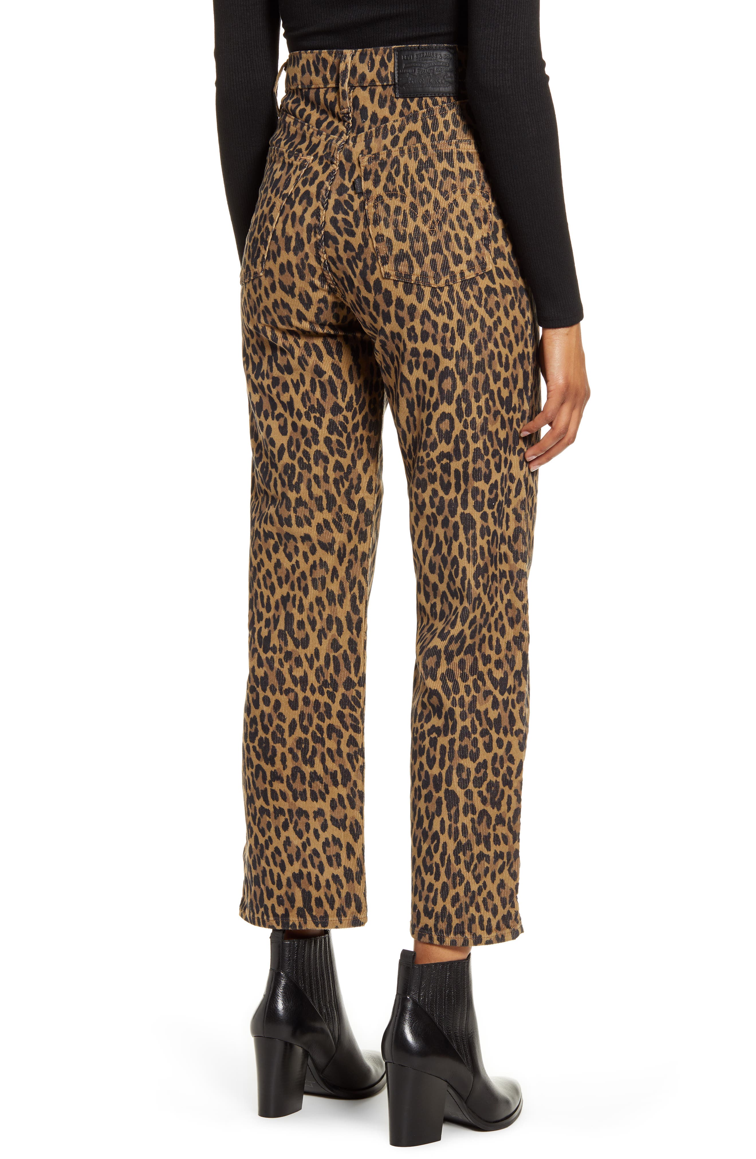 ribcage leopard straight leg corduroy pants