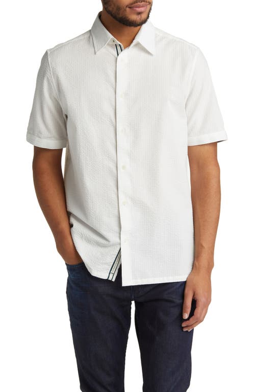 Ted Baker London Stansho Solid Cotton Seersucker Short Sleeve Button-Up Shirt in White