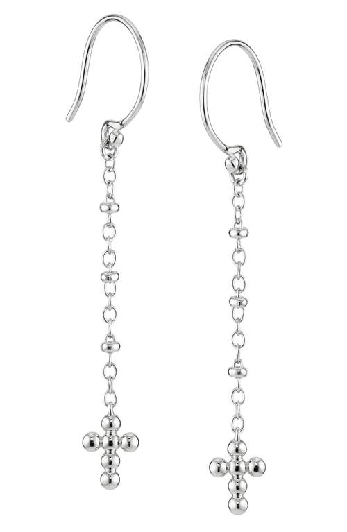 Beaded Cross Chain Drop Earrings in Rhodium