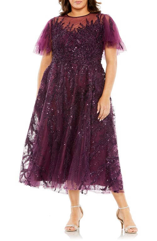 Sequin Tulle Cocktail Dress in Plum