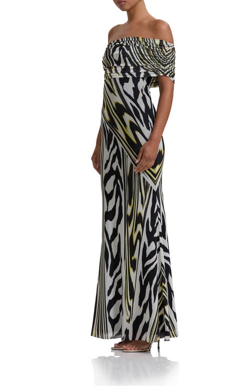 Shop Afrm Mccall Off The Shoulder Mesh Maxi Dress In Zebra Lime