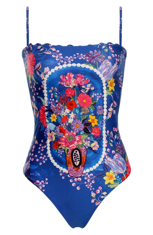 Shop Agua Bendita Miller Vessel Embroidered One-piece Swimsuit In Blue